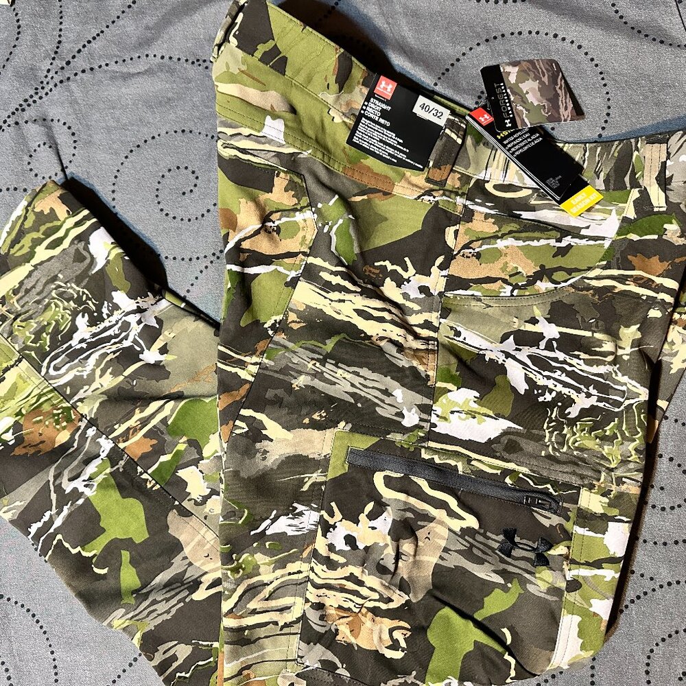 UNDER ARMOUR STORM HUNT EARLY SEASON FOREST CAMO CARGO PANTS 40 X 32 MEN $100.00